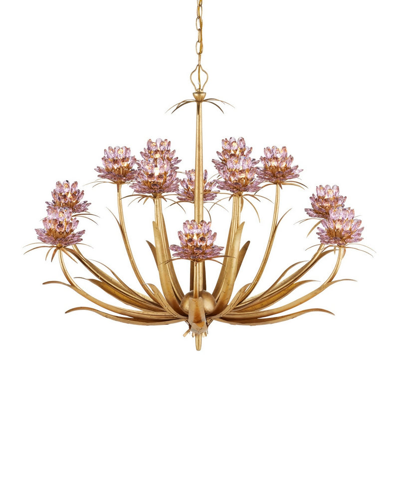 Currey and Company 9000-1307 12 Light Chandelier, Pink / Dutch Gold Leaf