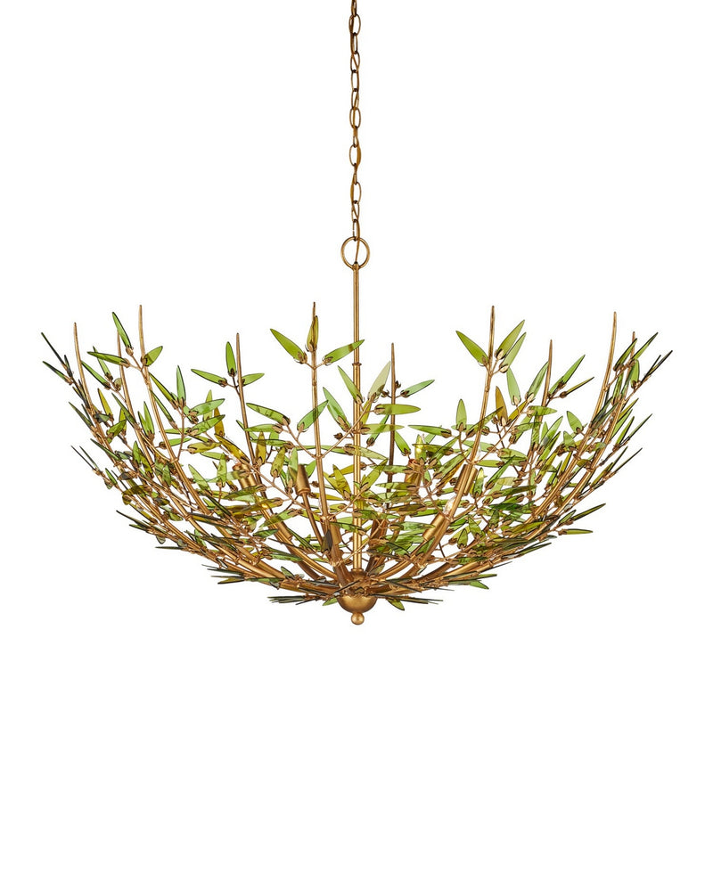 Currey and Company 9000-1308 Eight Light Chandelier, Green / Contemporary Gold Leaf / Contemporary Gold