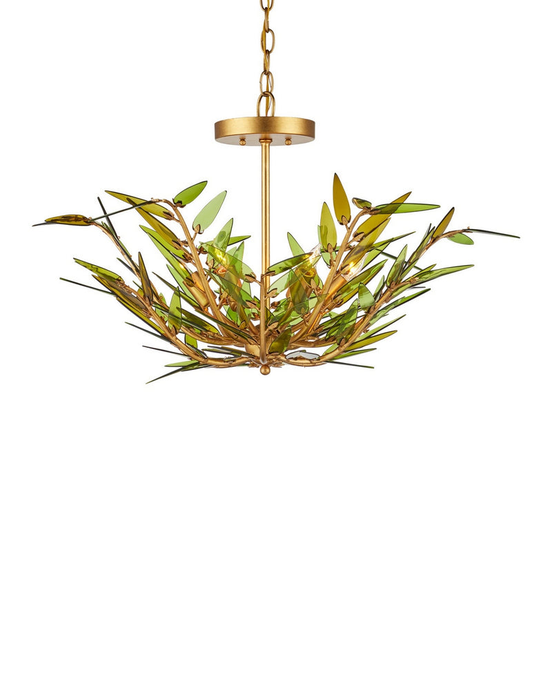 Currey and Company 9000-1309 Six Light Pendant, Green / Contemporary Gold Leaf / Contemporary Gold