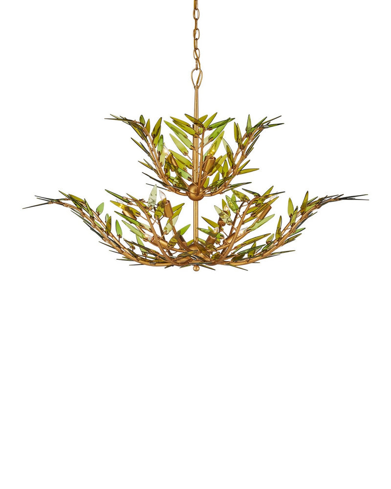 Currey and Company 9000-1310 11 Light Chandelier, Green / Contemporary Gold Leaf / Contemporary Gold