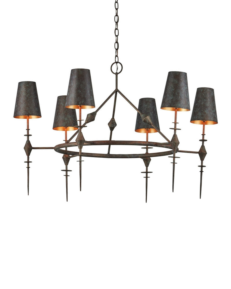 Currey and Company 9000-1311 Six Light Chandelier, Verde Bronze / Contemporary Gold