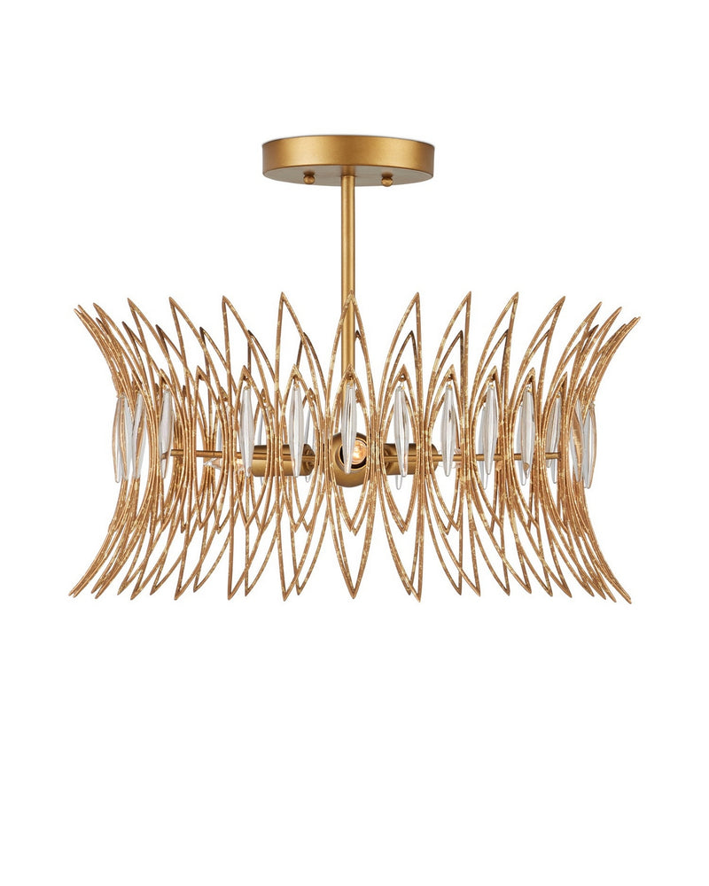 Currey and Company 9000-1325 Three Light Flush Mount, Clear / Luxor Gold