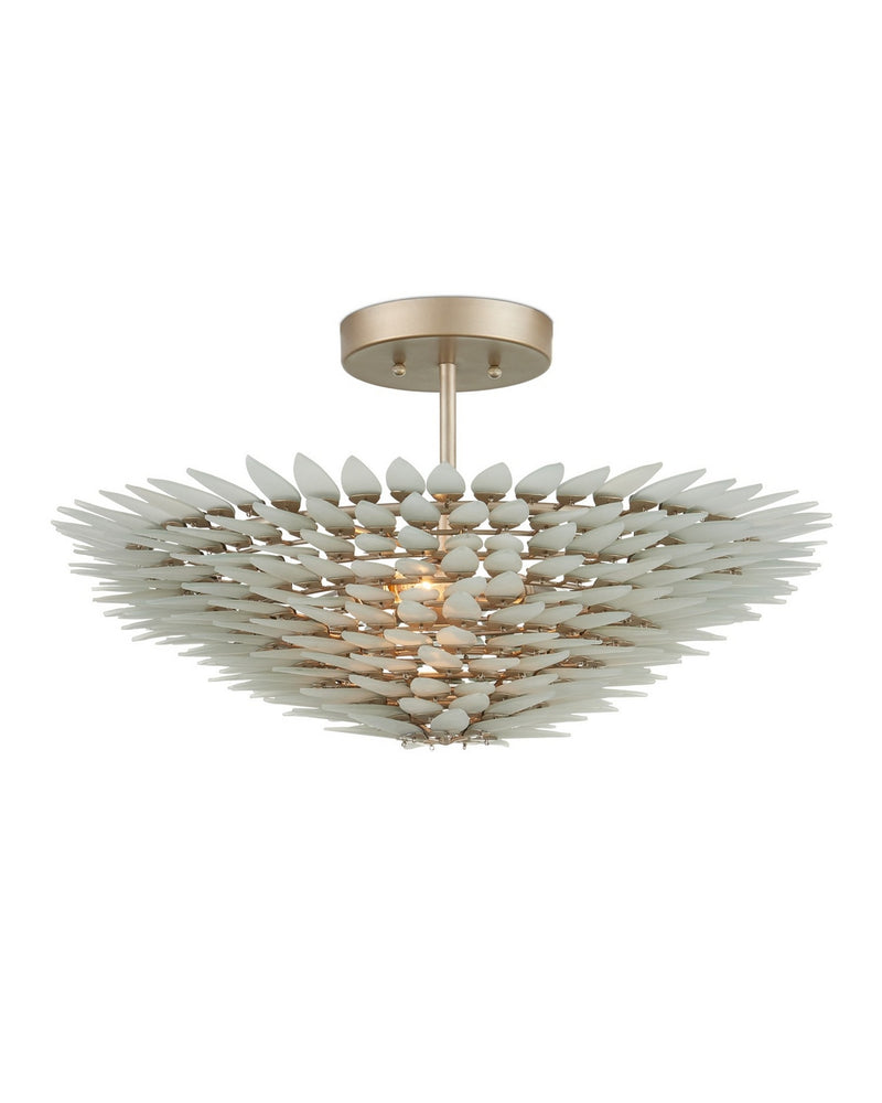Currey and Company 9000-1326 Three Light Semi-Flush Mount, Frosted / Contemporary Silver