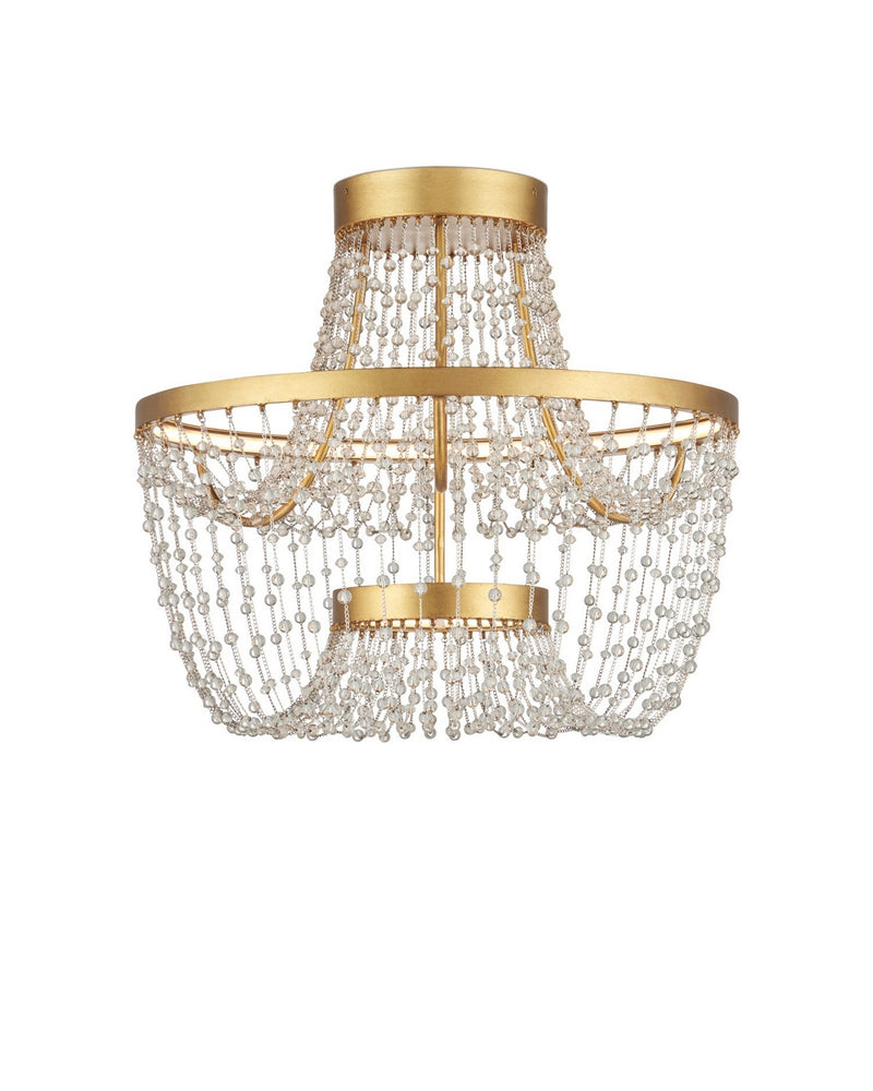 Currey and Company 9000-1327 LED Semi-Flush Mount, Clear / Contemporary Gold Leaf / Contemporary Gold
