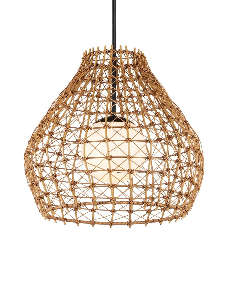 Currey and Company 9500-0014 One Light Pendant, Natural / Black / Frosted White
