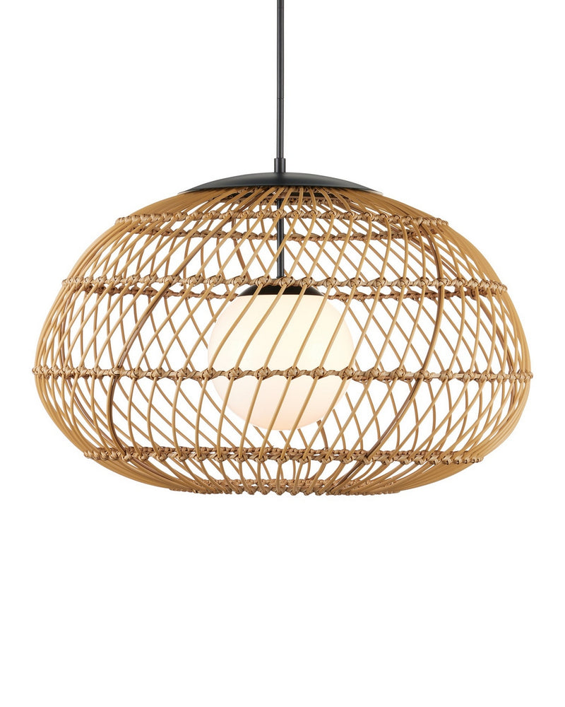 Currey and Company 9500-0015 One Light Pendant, Natural / Black / Frosted White