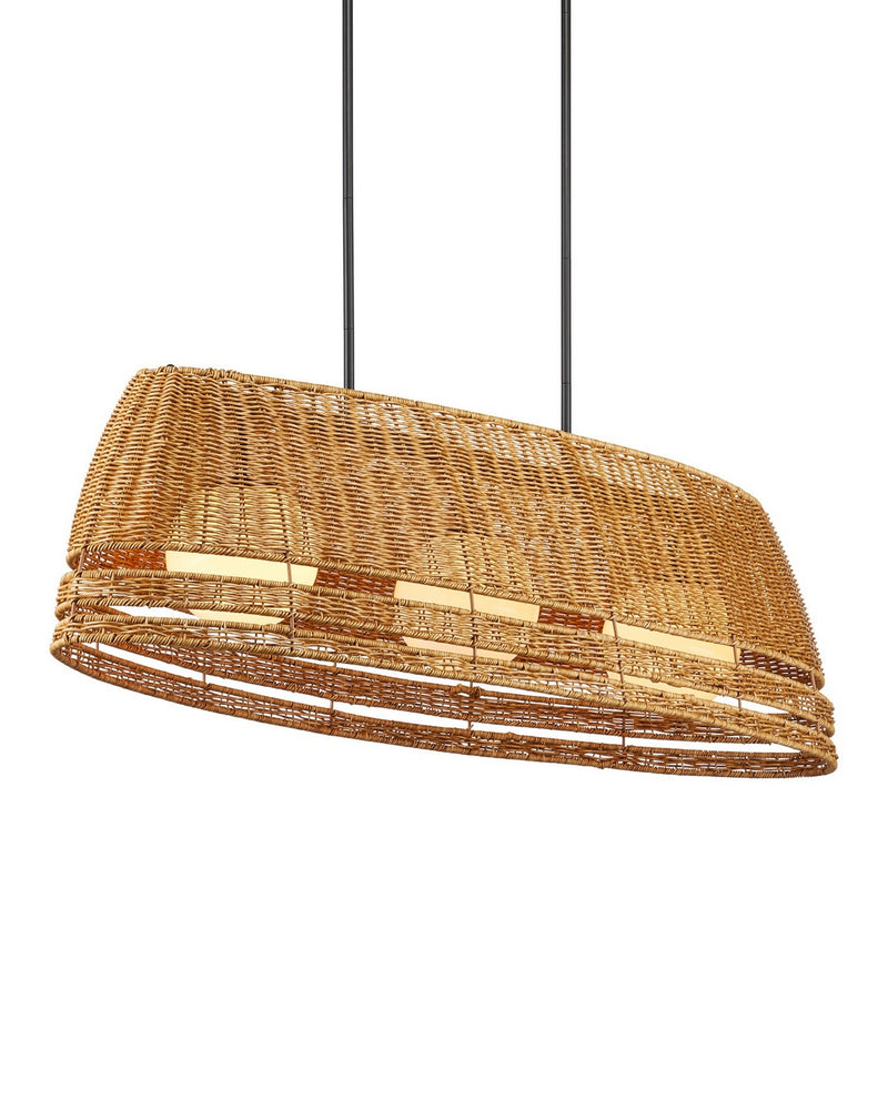 Currey and Company 9500-0021 Three Light Chandelier, Natural / Black / Frosted White