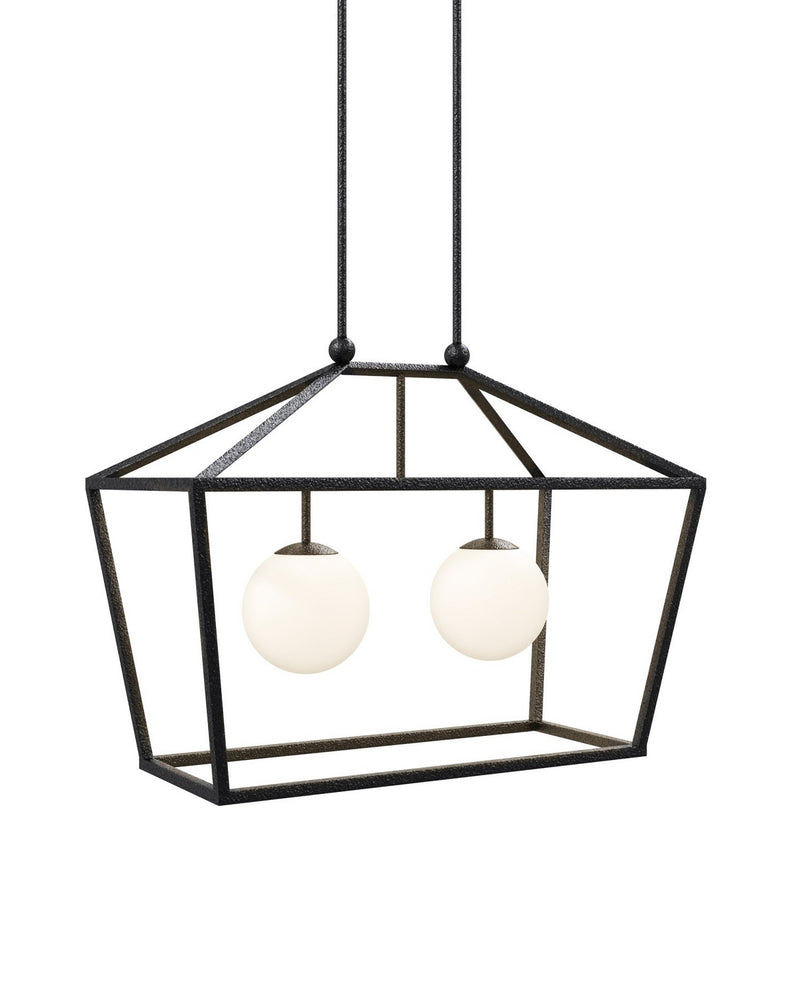Currey and Company 9500-0023 Two Light Lantern, Black / Frosted White