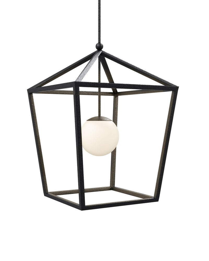 Currey and Company 9500-0024 One Light Lantern, Black / Frosted White
