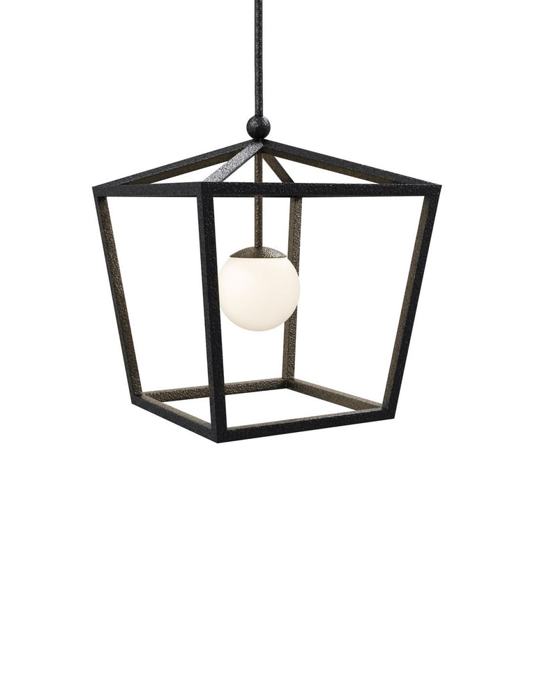 Currey and Company 9500-0025 One Light Lantern, Black / Frosted White