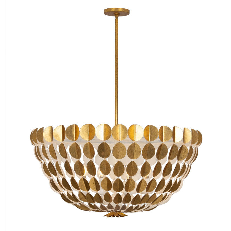 Kalco 527455OLW Eight Light Chandelier, Oxidized Gold Leaf And White