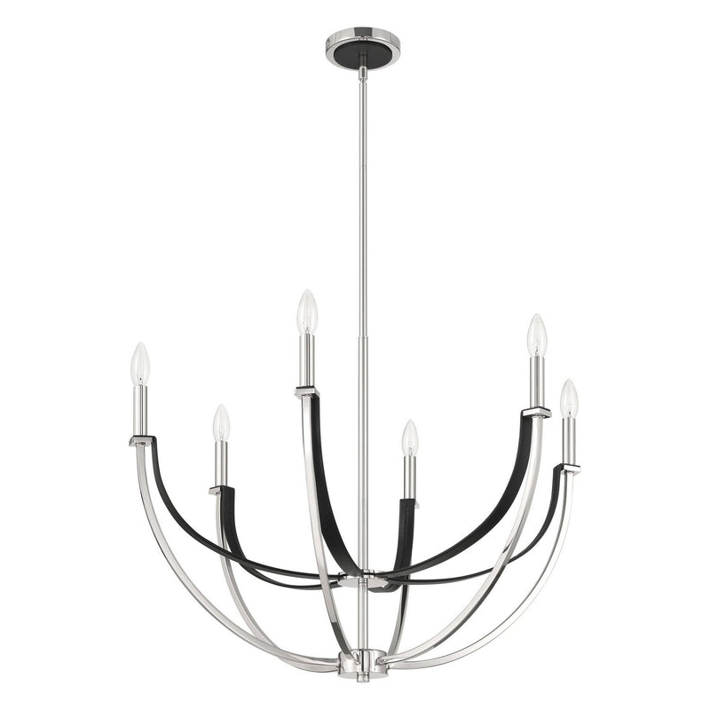 Thesis 207886A Six Light Chandelier, Polished Nickel, Black