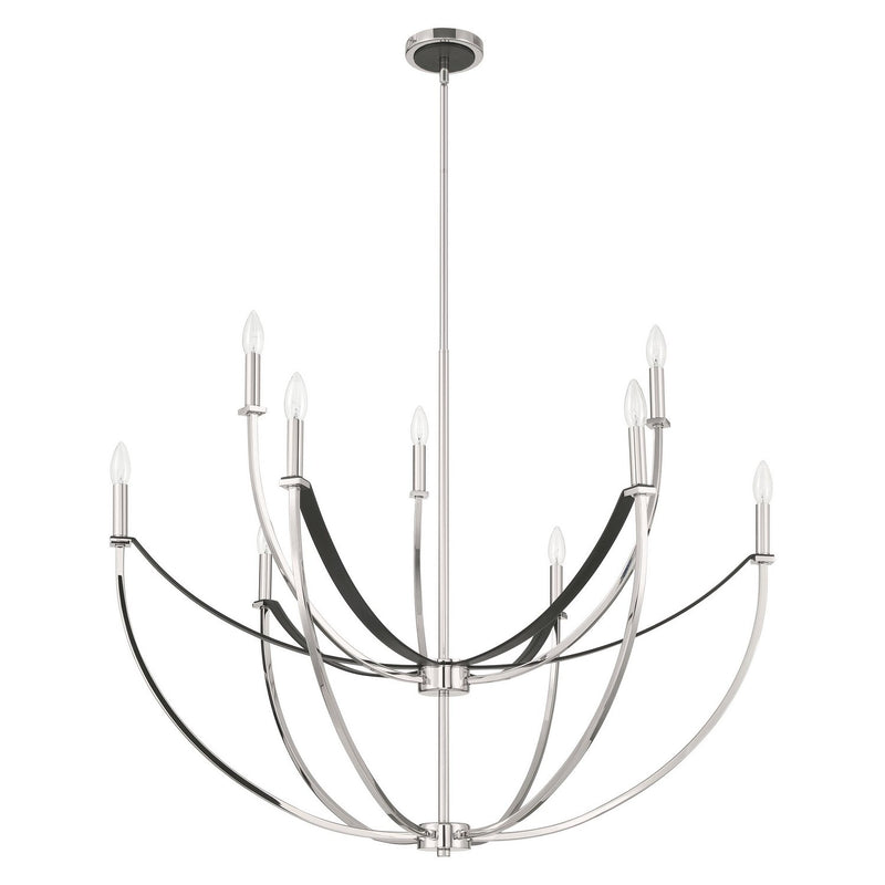 Thesis 207888A Nine Light Chandelier, Polished Nickel, Black