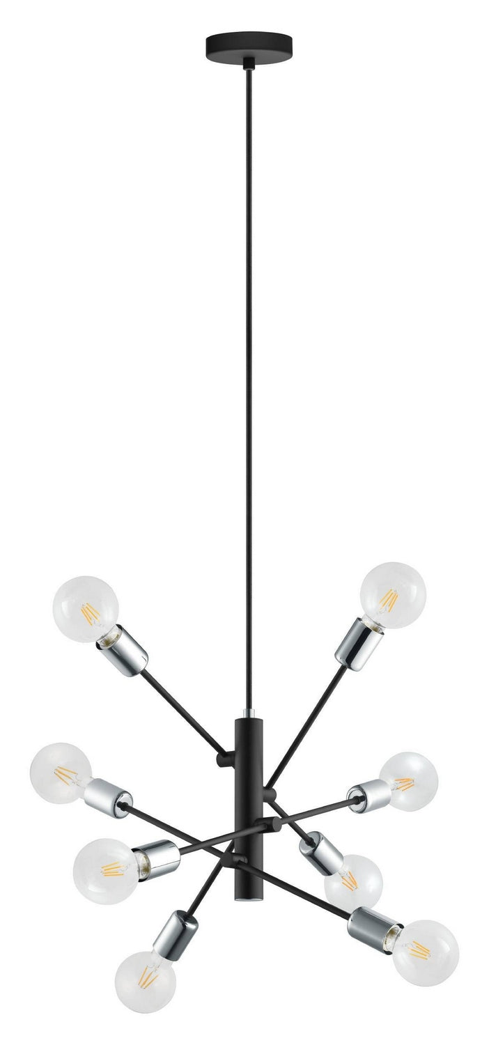 Eglo USA 203386A Eight Light Pendant, Black & Chrome