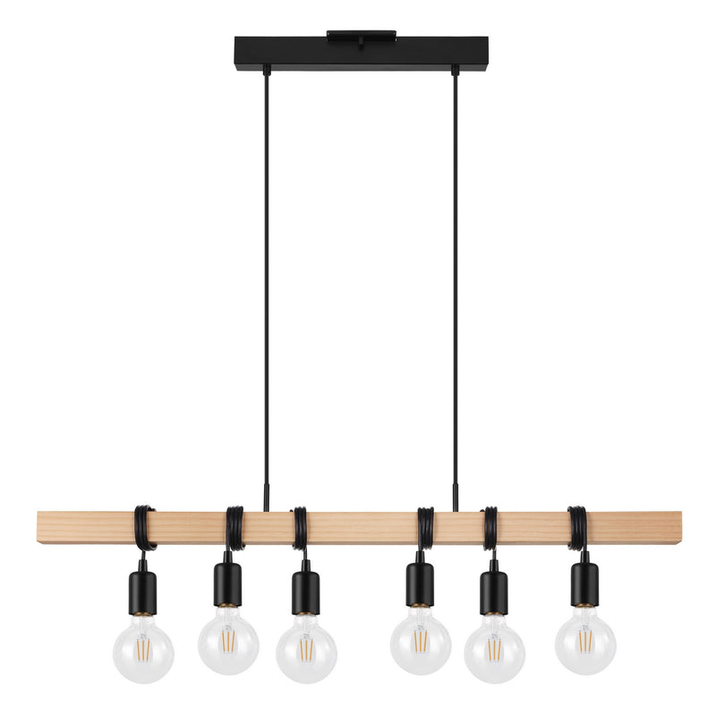 Eglo USA 204679A Six Light Linear Pendant, Wood & Black