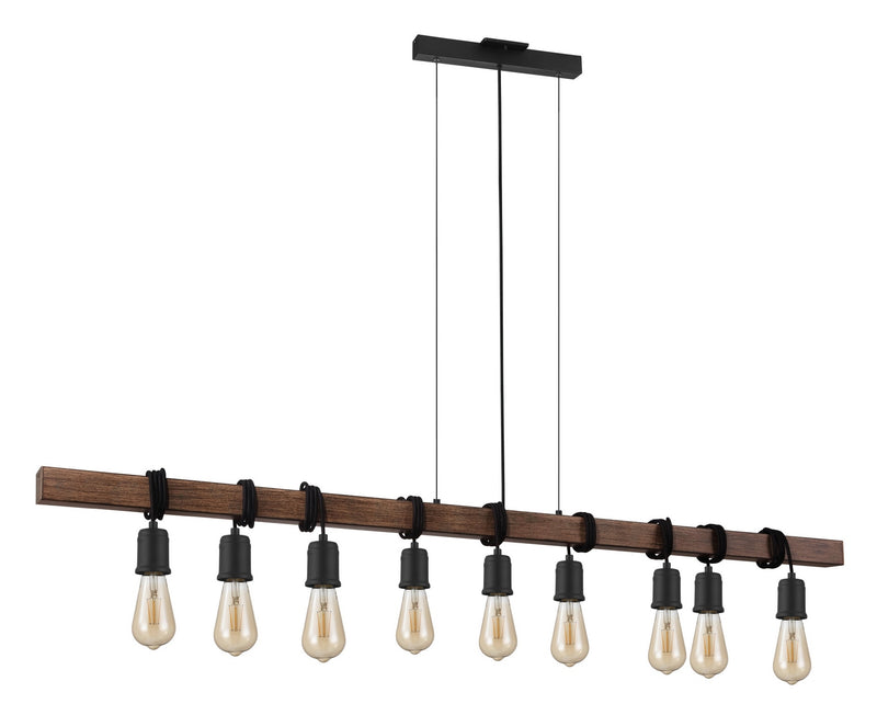 Eglo USA 204242A Nine Light Pendant, Black & Dark Brown Wood