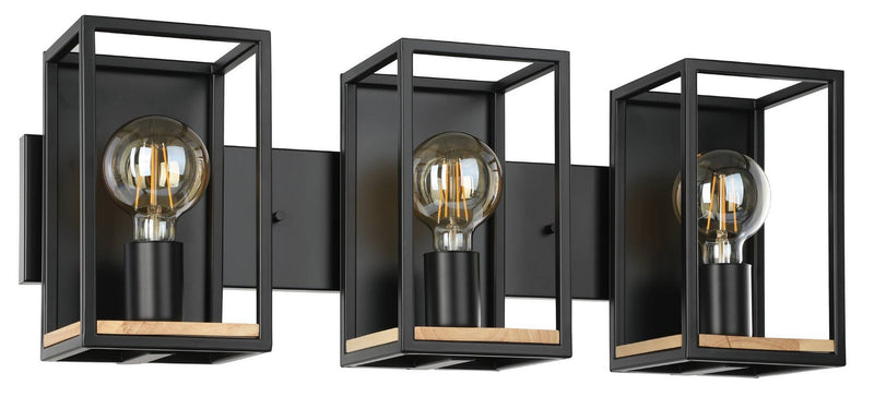 Eglo USA 205363A Three Light Bath/Vanity, Black & Natural Wood
