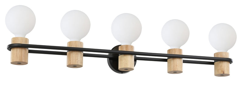 Eglo USA 205369A Five Light Bath/Vanity, Matte Black & Wood
