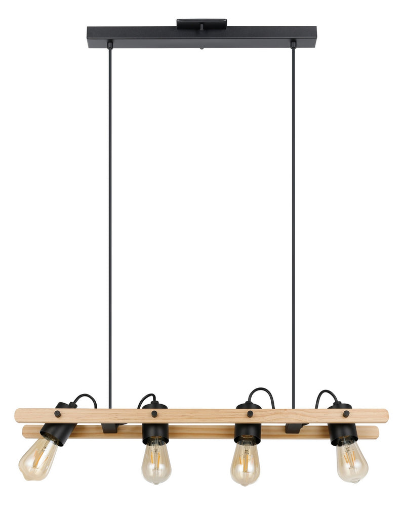 Eglo USA 205588A Four Light Pendant, Black & Wood