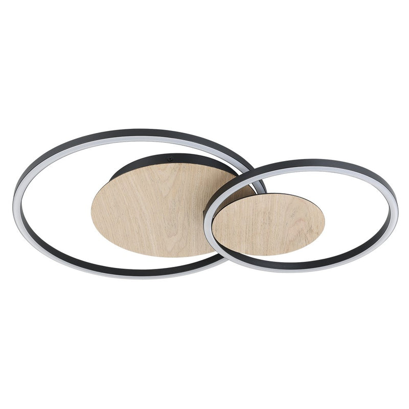 Eglo USA 205747A LED Ceiling Mount, Structured Black, Veneer Oak