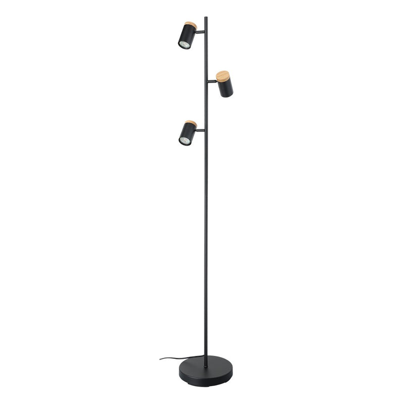 Eglo USA 205831A LED Floor Lamp, Structured Black & Wood Accent