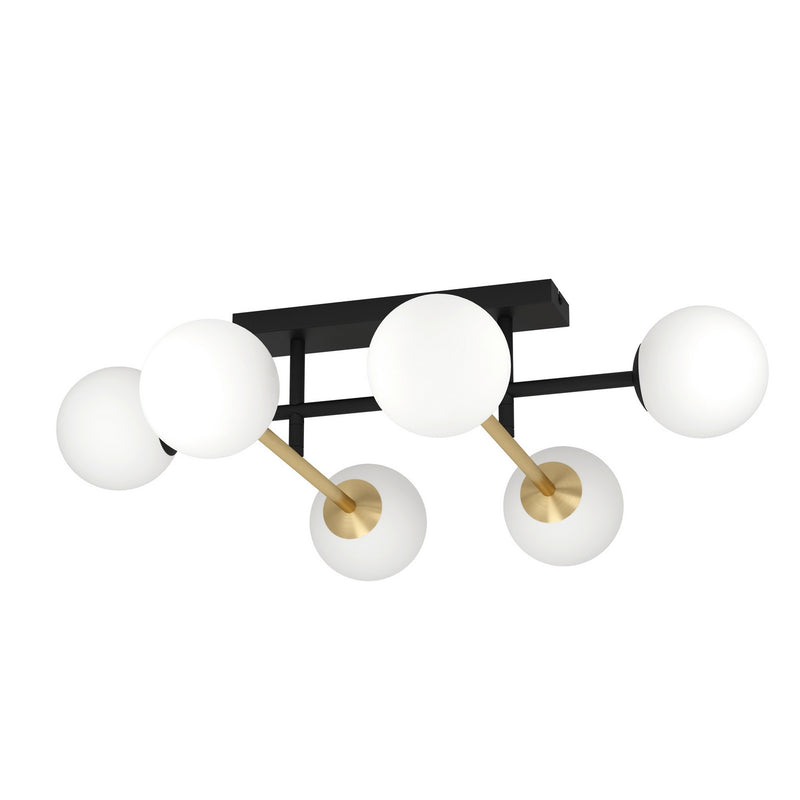 Eglo USA 390176A Six Light Ceiling Mount, Black / Brushed Gold