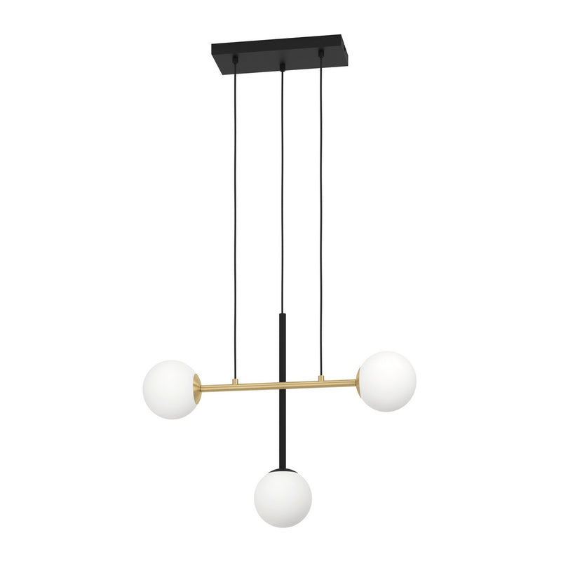 Eglo USA 390177A Three Light Linear Pendant, Black / Brushed Gold