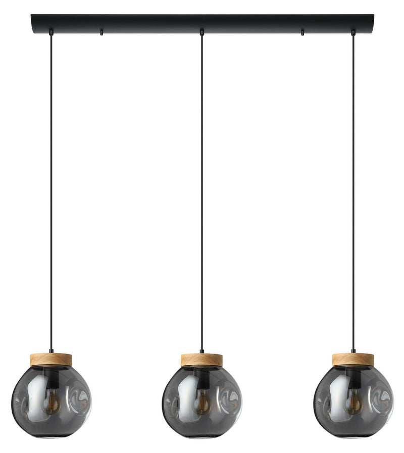 Eglo USA 390318A Three Light Linear Pendant, Black & Light Wood