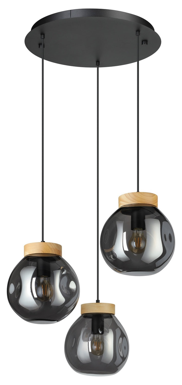 Eglo USA 390319A Three Light Pendant, Black & Light Wood