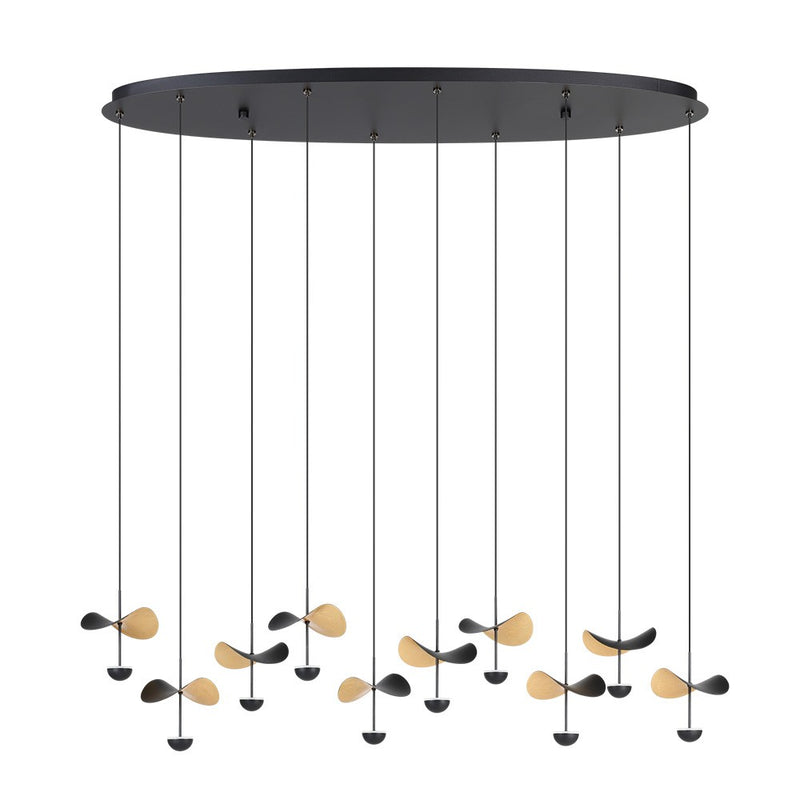 Eglo USA 390342A LED Linear Pendant, Black & Gold Leaf