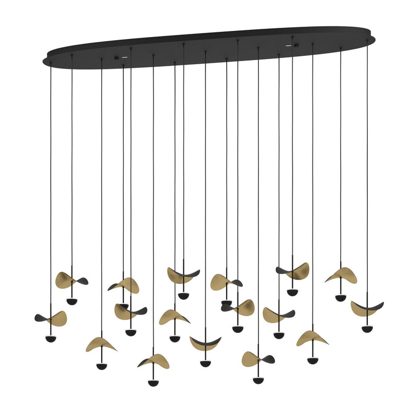 Eglo USA 390343A LED Linear Pendant, Black & Gold Leaf