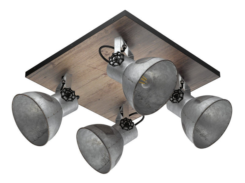 Eglo USA 49653A Four Light Ceiling Mount, Black & Bleached Wood