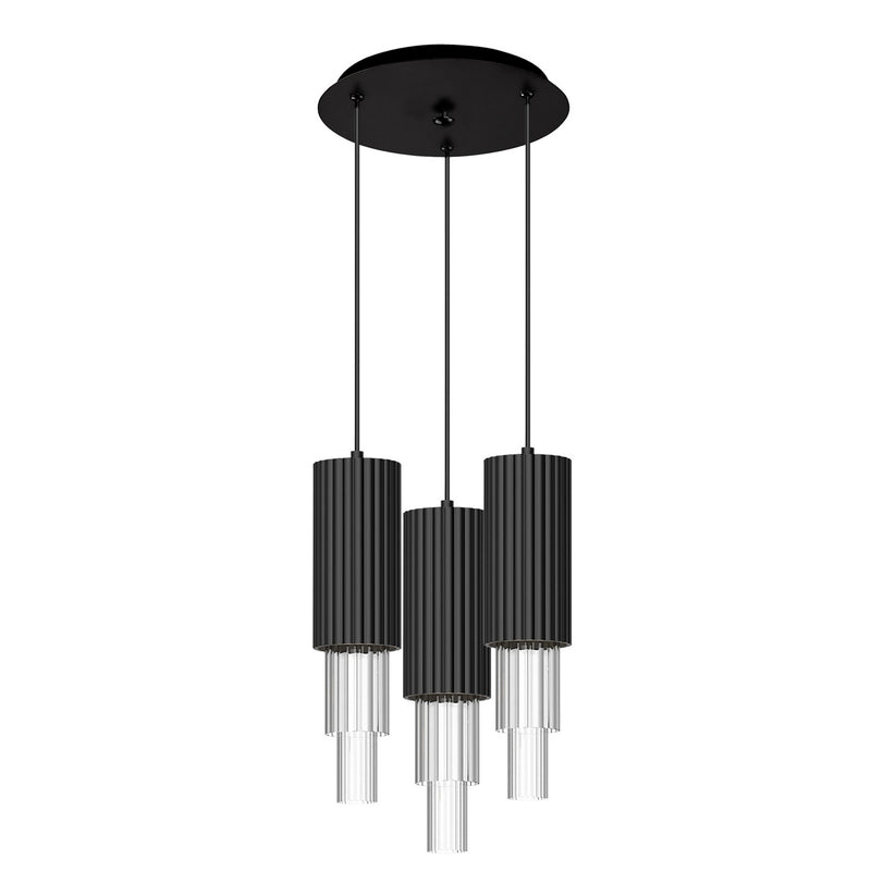 Alora MP502204MBCR-03 LED Pendant, Matte Black/Clear Ribbed Glass