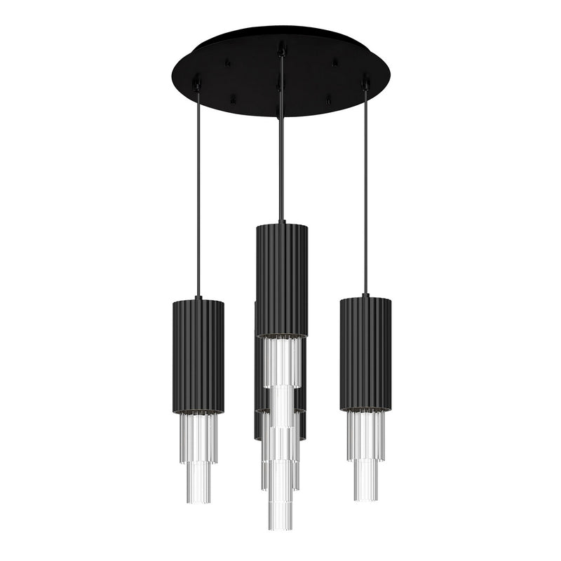 Alora MP502204MBCR-05 LED Pendant, Matte Black/Clear Ribbed Glass