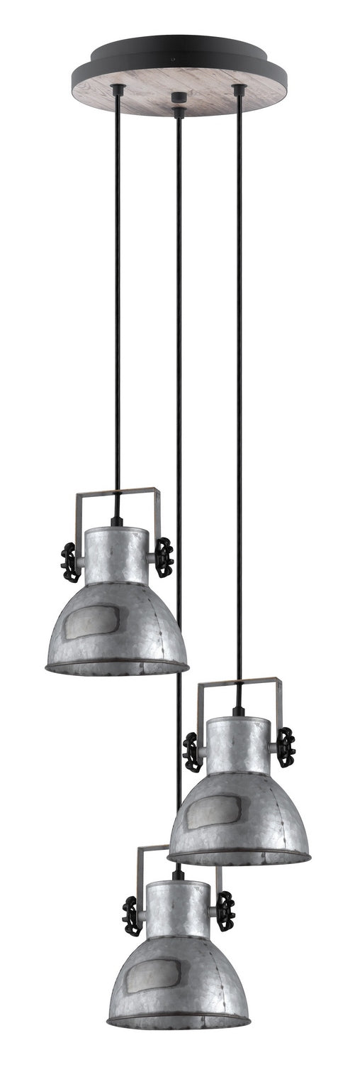 Eglo USA 49647A Three Light Pendant, Black & Bleached Wood