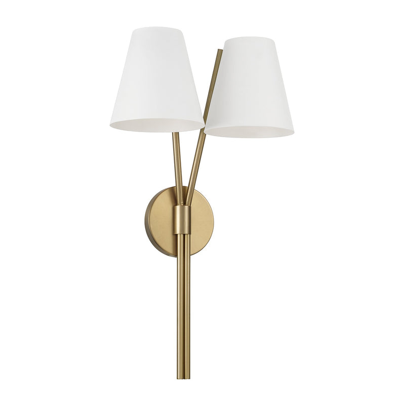 Capital Lighting 660621AW Two Light Wall Sconce, Aged Brass and White