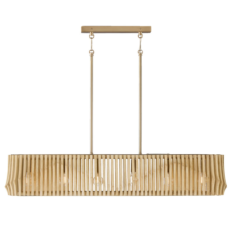 Capital Lighting 844661BWB Six Light Island Pendant, Blonde Wood and Matte Brass