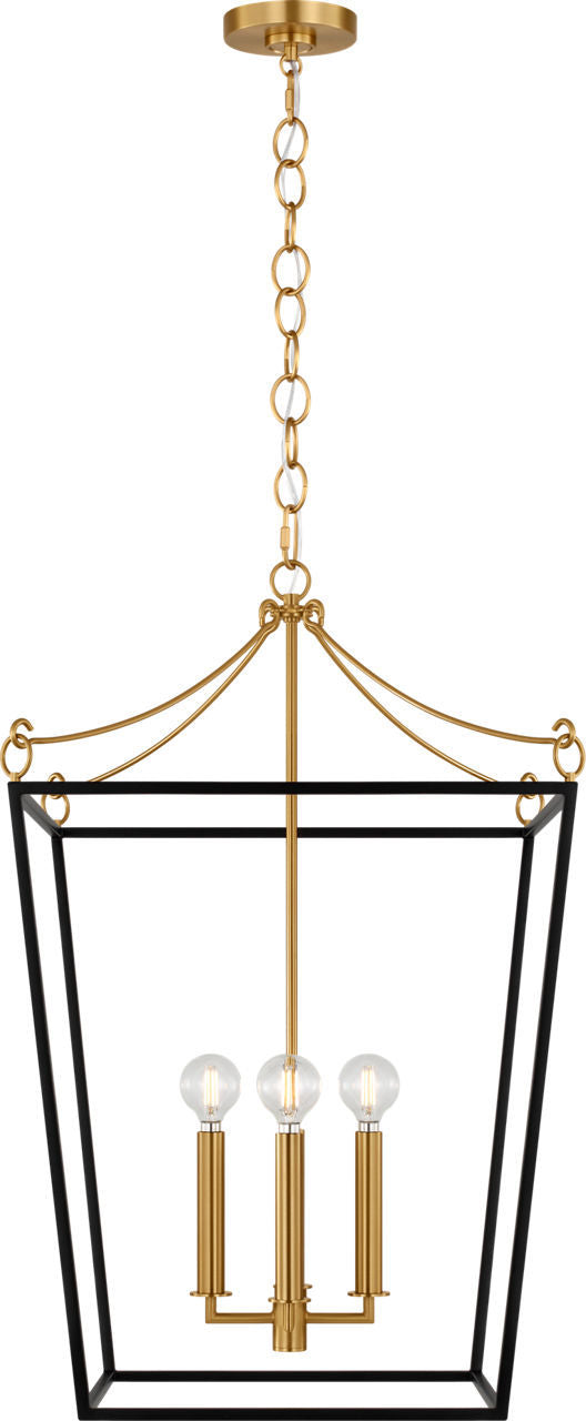 Visual Comfort Studio KSC1174MBK Four Light Lantern, Midnight Black/Burnished Brass