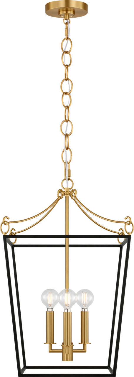 Visual Comfort Studio KSC1183MBK Three Light Lantern, Midnight Black/Burnished Brass