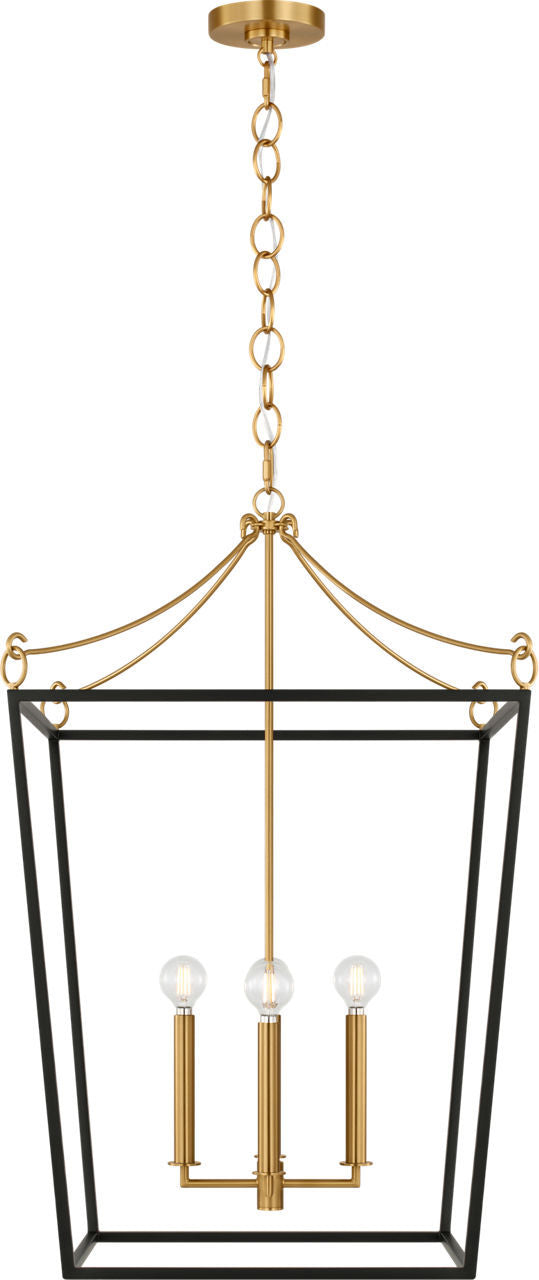 Visual Comfort Studio KSC1194MBK Four Light Lantern, Midnight Black/Burnished Brass