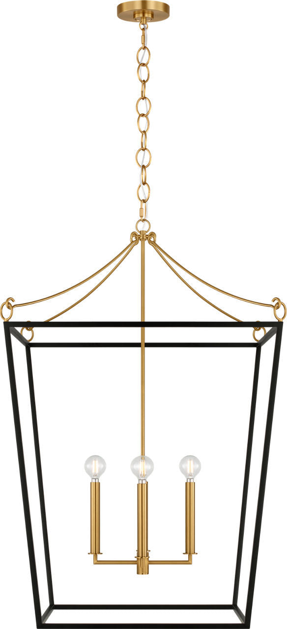 Visual Comfort Studio KSC1204MBK Four Light Lantern, Midnight Black/Burnished Brass