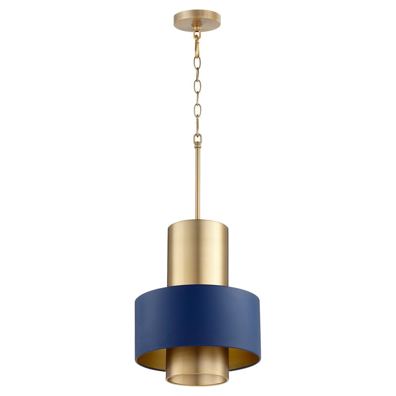 Quorum 8011-3280 One Light Pendant, Aged Brass|Blue