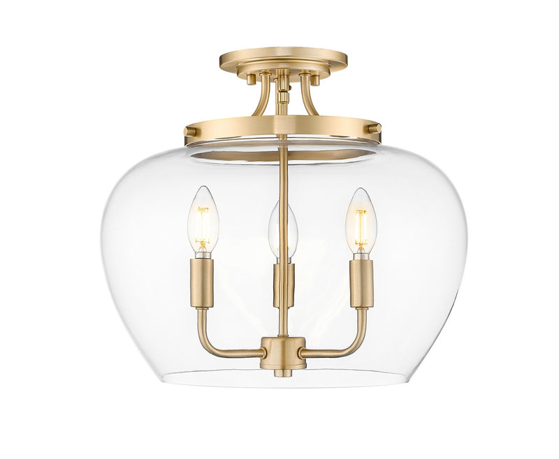 Z-Lite 473SF-BBR Three Light Semi Flush Mount, Burnished Brass