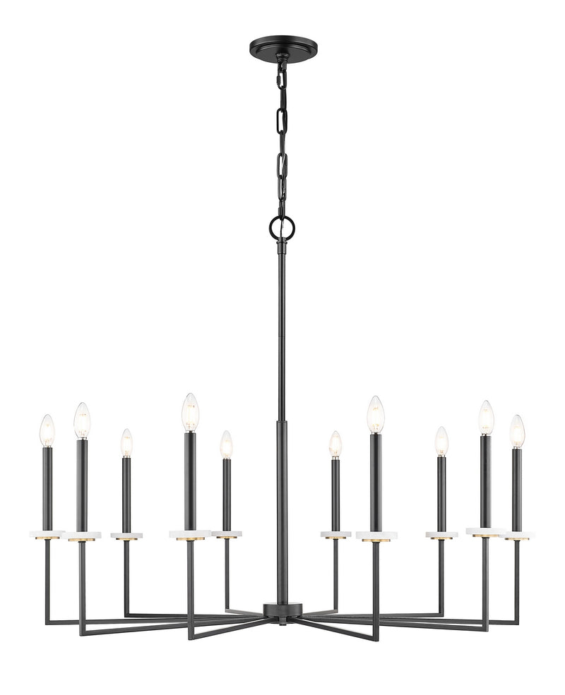 Z-Lite 6100-10MB Ten Light Chandelier, Matte Black+Mordern Gold