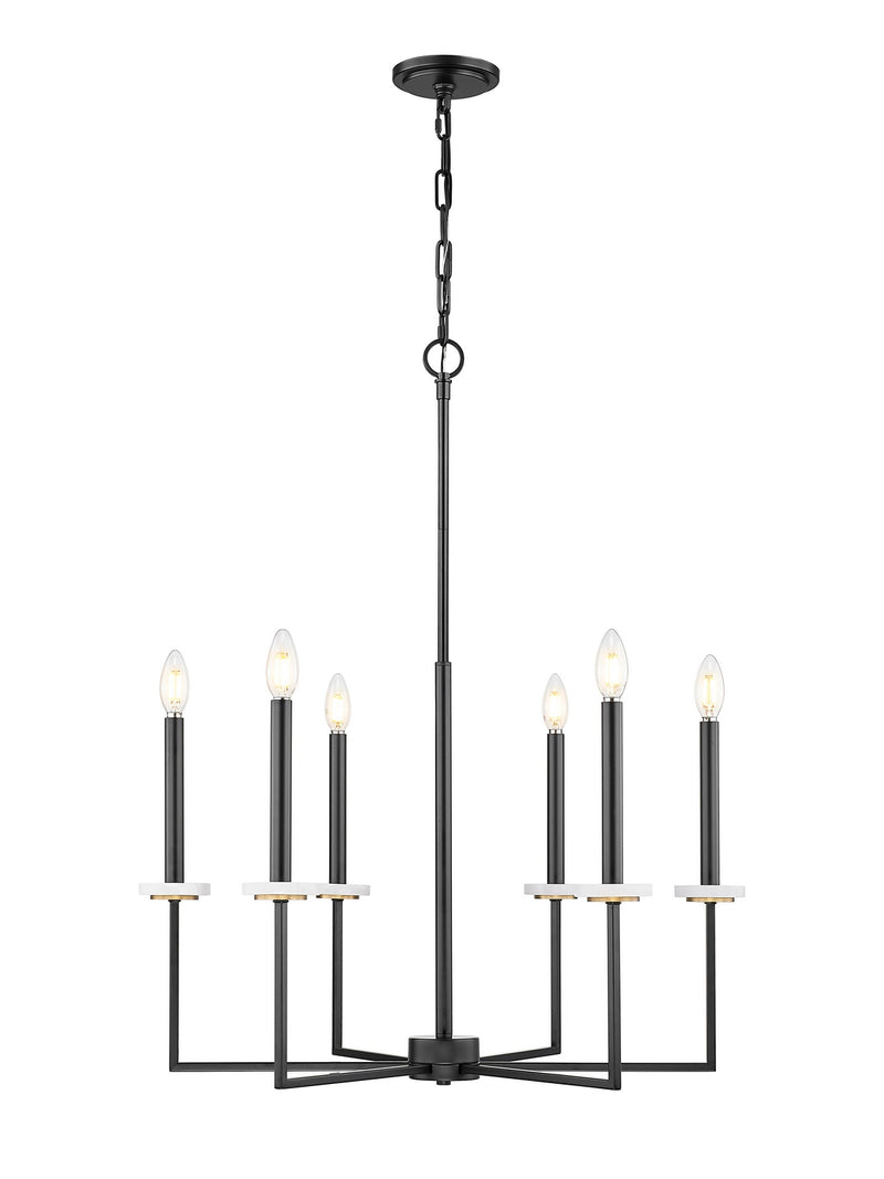 Z-Lite 6100-6MB Six Light Chandelier, Matte Black+Mordern Gold