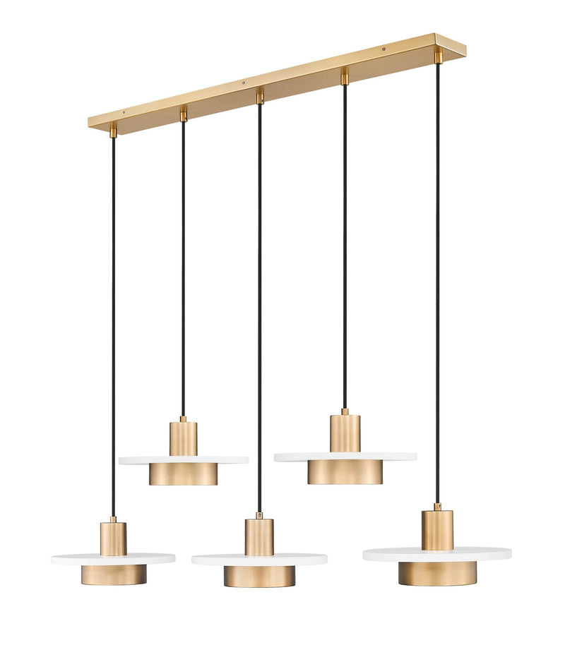 Z-Lite 829P12-5L-MW-MGLD-LE LED Linear Chandelier, Matte White + Modern Gold