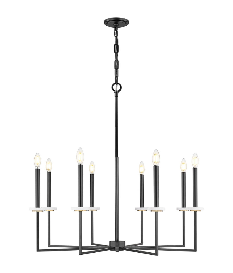 Z-Lite 6100-8MB Eight Light Chandelier, Matte Black+Mordern Gold