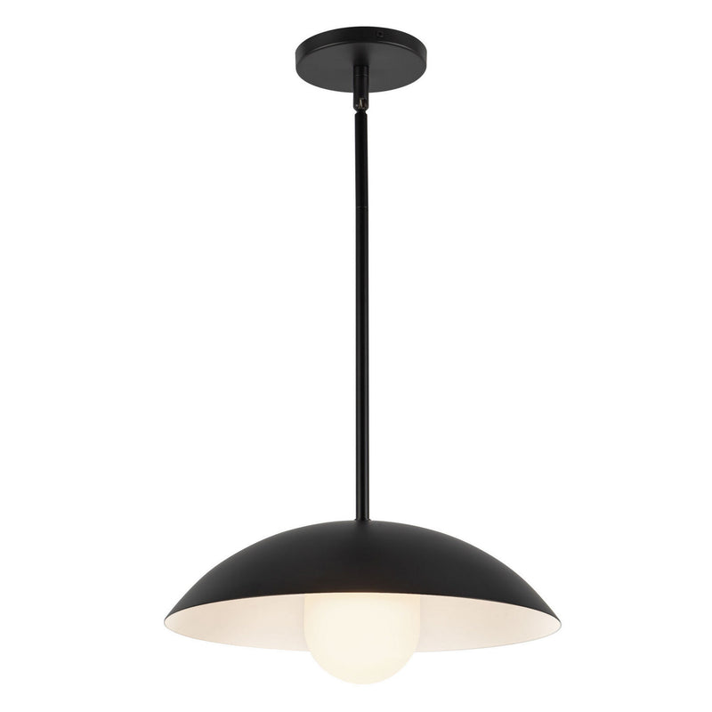 Kuzco Lighting PD10814-BK/OP One Light Pendant, Black/Opal Glass
