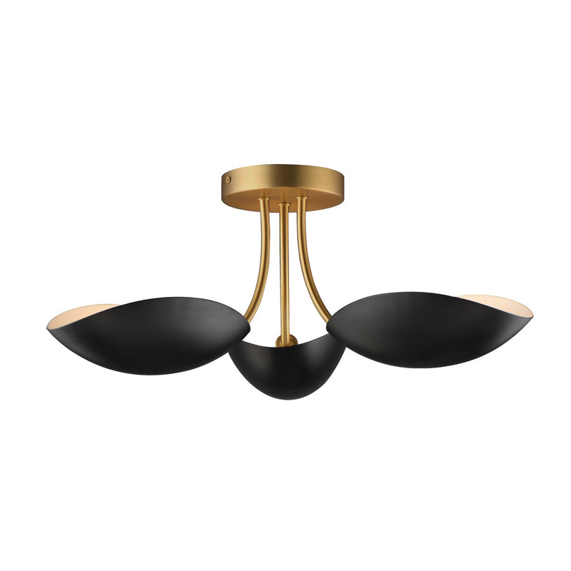 Maxim 10823BKNAB Three Light Semi Flush Mount, Black / Natural Aged Brass