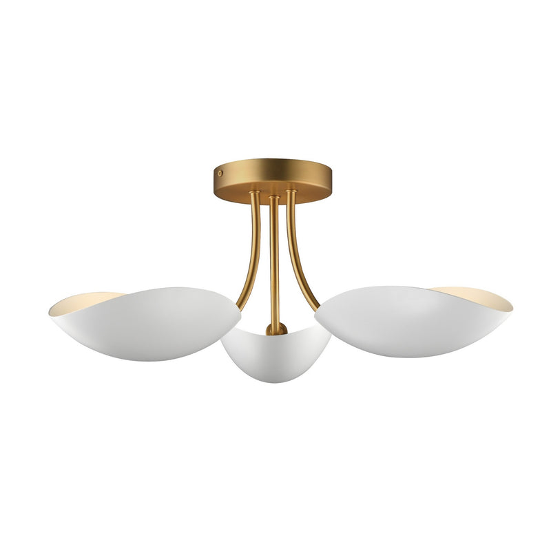 Maxim 10823WTNAB Three Light Semi Flush Mount, White/Natural Aged Brass